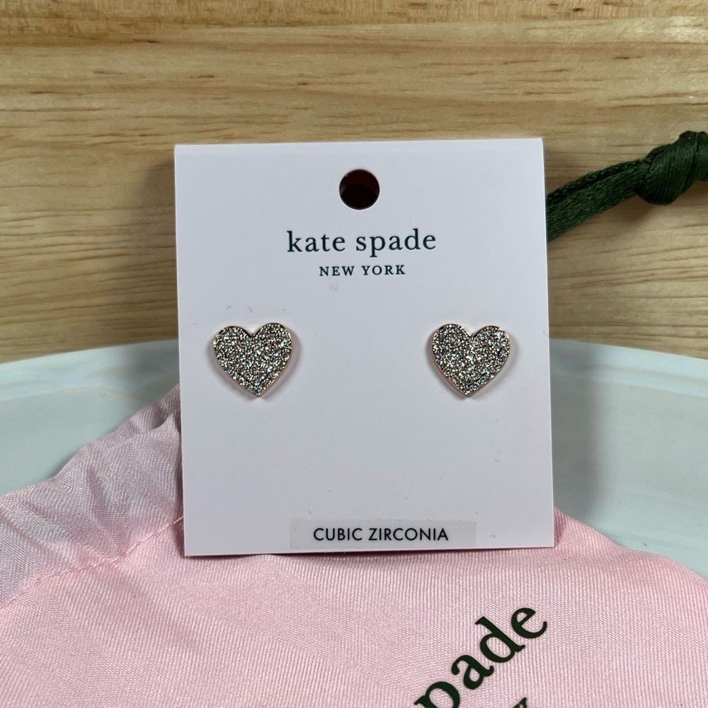 Kate Spade Cubic Zirconia Rose Gold Plated Heart Push Back Stud Earrings
